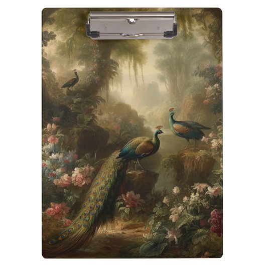 古代の森の孔雀3羽 マナー ポートフォリオ クリップボード (正面)