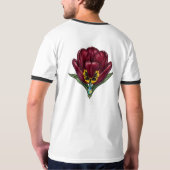 古代の植物学的な赤い花のモチーフ メンズTシャツ Tシャツ (裏面)