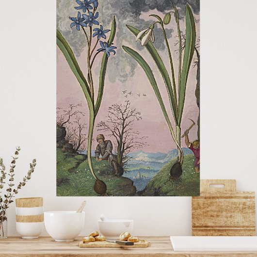 古代の植物芸術のスノードロップ ポスター (キッチン)
