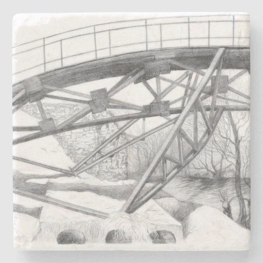 古代の歩道橋。鉛筆スケッチ。 ストーンコースター (正面)