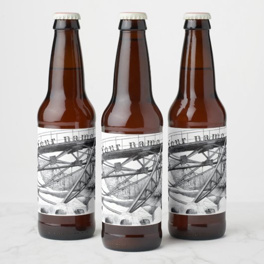 古代の歩道橋。鉛筆スケッチ。 ビールラベル (ボトル)