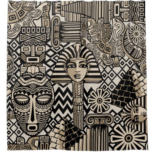 古代の歴史記号タトゥースタイル シャワーカーテン (正面)