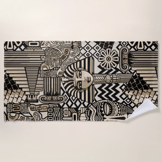 古代の歴史記号タトゥースタイル ビーチタオル (正面)