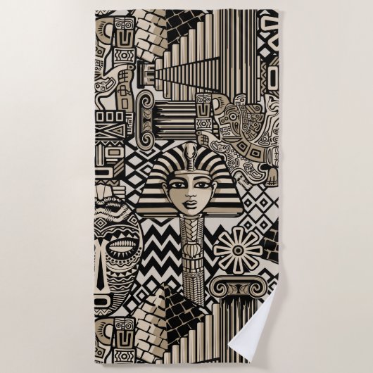 古代の歴史記号タトゥースタイル ビーチタオル (正面)