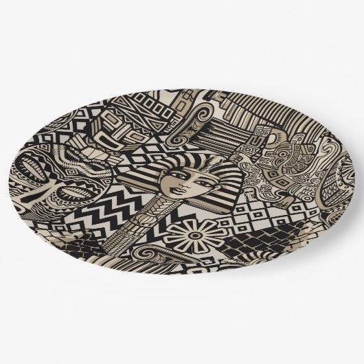 古代の歴史記号タトゥースタイル ペーパープレート (アングル)