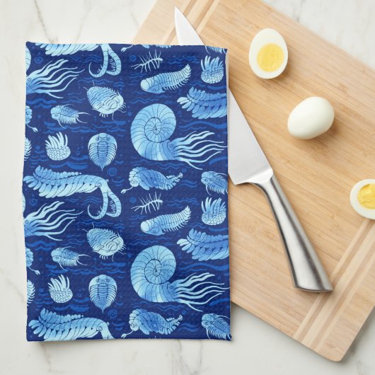 古代の海獣:トリロビテス、アノマロカリス… キッチンタオル (四つ折り)