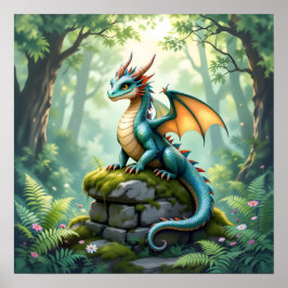 古代の石の上の夢幻的なドラゴン ポスター