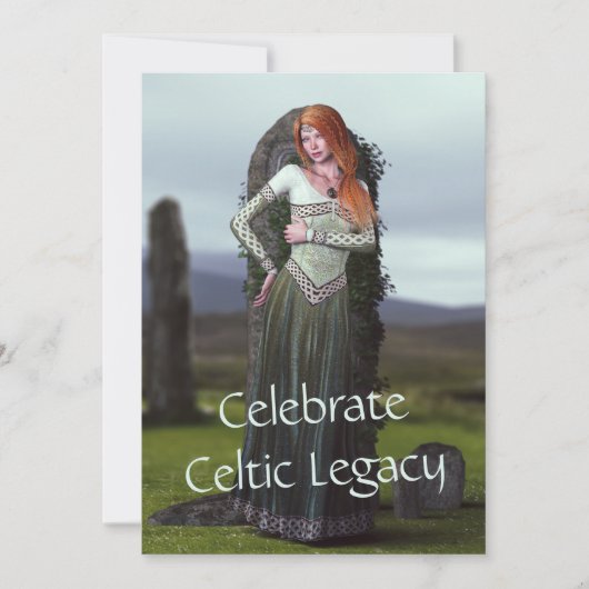 古代の石の前でポーズをとるケルト人の女性 シーズンカード (正面)