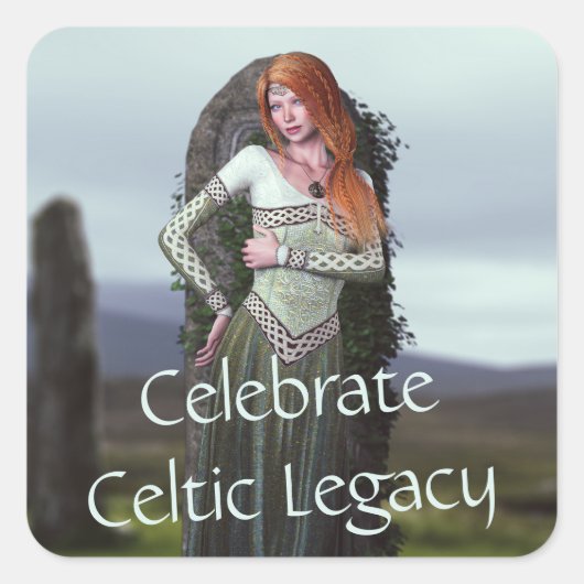 古代の石の前でポーズをとるケルト人の女性 スクエアシール (正面)
