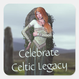 古代の石の前でポーズをとるケルト人の女性 スクエアシール