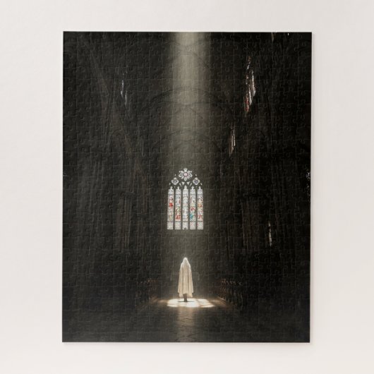 古代の神秘的な大聖堂で日に照らされた存在 ジグソーパズル (縦)