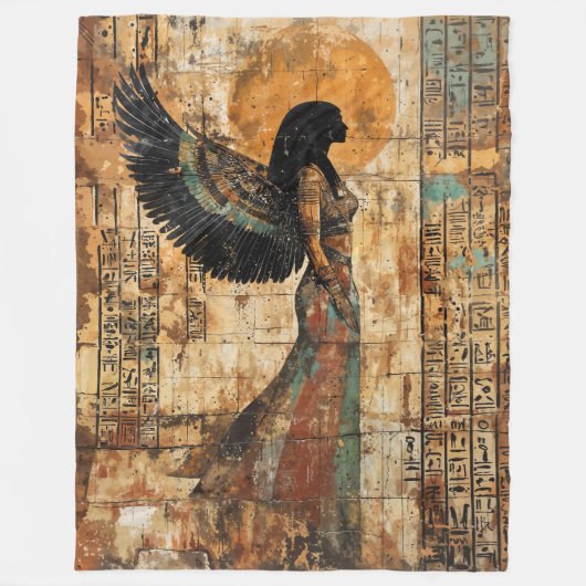 古代の翼を持つエジプトの女神 フリースブランケット (正面)