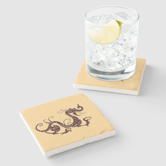 古代の茶色の神秘的な竜 ストーンコースター (横)