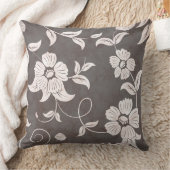 古代の茶色の黒いヴィンテージ白い花 クッション (ブランケット)