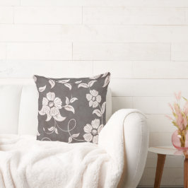 古代の茶色の黒いヴィンテージ白い花 クッション