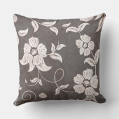 古代の茶色の黒いヴィンテージ白い花 クッション (裏面)