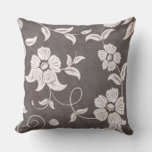 古代の茶色の黒いヴィンテージ白い花 クッション (正面)