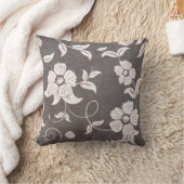 古代の茶色の黒いヴィンテージ白い花 クッション (ブランケット)