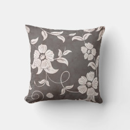 古代の茶色の黒いヴィンテージ白い花 クッション