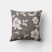 古代の茶色の黒いヴィンテージ白い花 クッション (裏面)