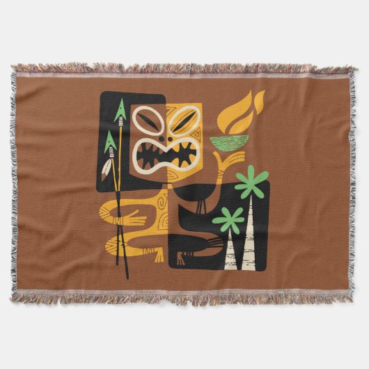 古代の部族の儀式:火と槍を持つ人 スローブランケット (正面)