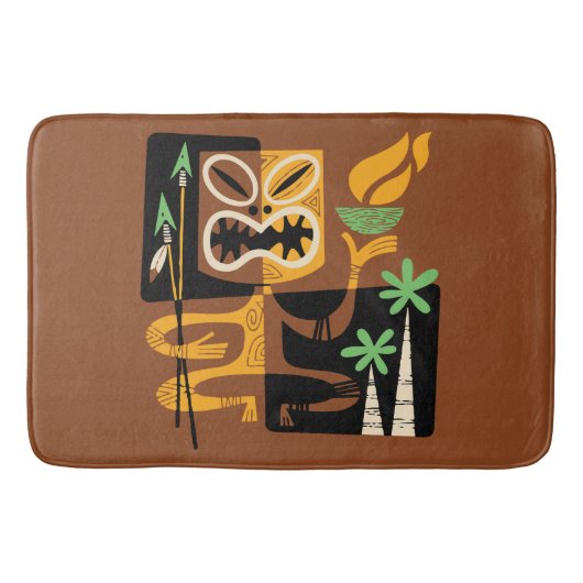 古代の部族の儀式:火と槍を持つ人 バスマット (正面)