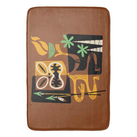 古代の部族の儀式:火と槍を持つ人 バスマット (正面縦)