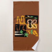 古代の部族の儀式：火と槍を持つ人 ビーチタオル (正面)