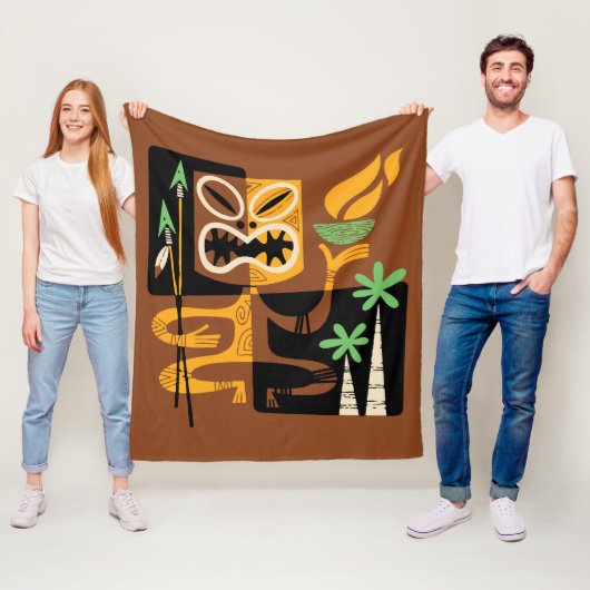 古代の部族の儀式：火と槍を持つ人 フリースブランケット (インサイチュ)