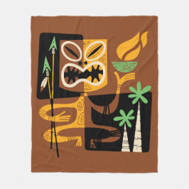 古代の部族の儀式：火と槍を持つ人 フリースブランケット