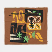 古代の部族儀式: 火と槍を持つ男 フリースブランケット (正面(横))