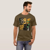 古代の部族儀式: 火と槍を持つ男 Tシャツ (正面フル)