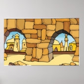 古代の門を通る中東の砂漠の街 ポスター (正面)