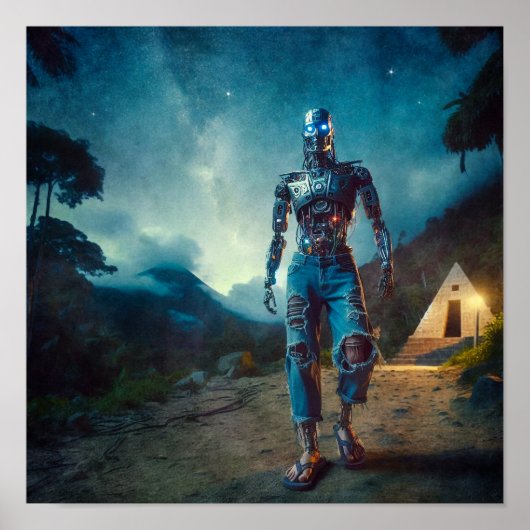 古代の風景の中の未来的ロボット ポスター (正面)