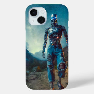 古代の風景の中の未来的ロボット iPhone 15ケース