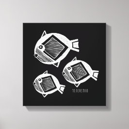 古代の魚の白いインクの黒いキャンバス キャンバスプリント