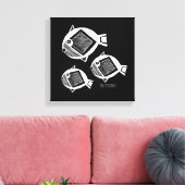 古代の魚の白いインクの黒いキャンバス キャンバスプリント (インサイチュ (リビング))