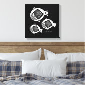 古代の魚の白いインクの黒いキャンバス キャンバスプリント (インサイチュ (寝室))