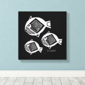 古代の魚の白いインクの黒いキャンバス キャンバスプリント (インサイチュ (ウッドフロア))