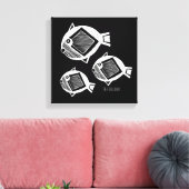 古代の魚の白いインクの黒いキャンバス キャンバスプリント (インサイチュ (リビング))