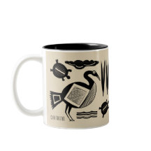 古代の鳥、亀、草、水の入ったクリーム