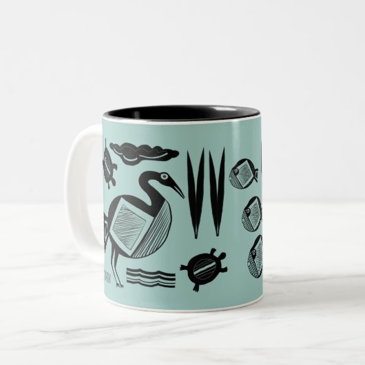 古代の鳥、亀、草、水の水の入力アクア ツートーンマグカップ (正面左)