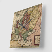 古代の1721年のヨーロッパの地図by Herman Moll スクエア壁時計 (傾斜)