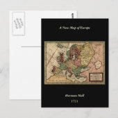 古代の1721年のヨーロッパの地図by Herman Moll ポストカード (正面/裏面)