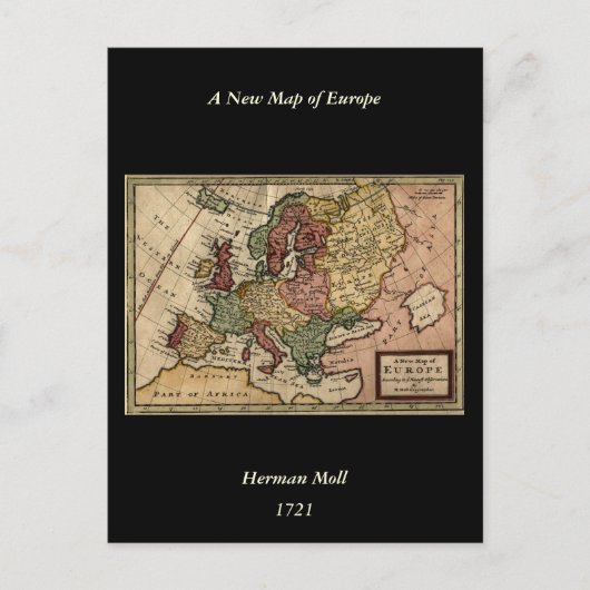 古代の1721年のヨーロッパの地図by Herman Moll ポストカード (正面)