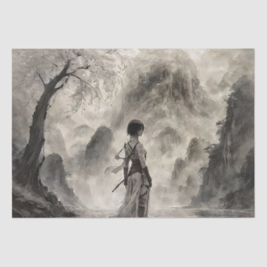 古代アジアの女性戦士 – デコページ – 薄葉紙 (正面)