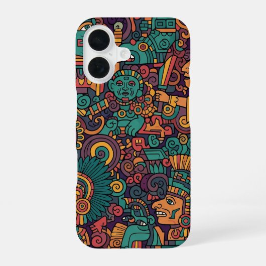 古代アステカ+インディアン+アート iPhone 16ケース (裏面)
