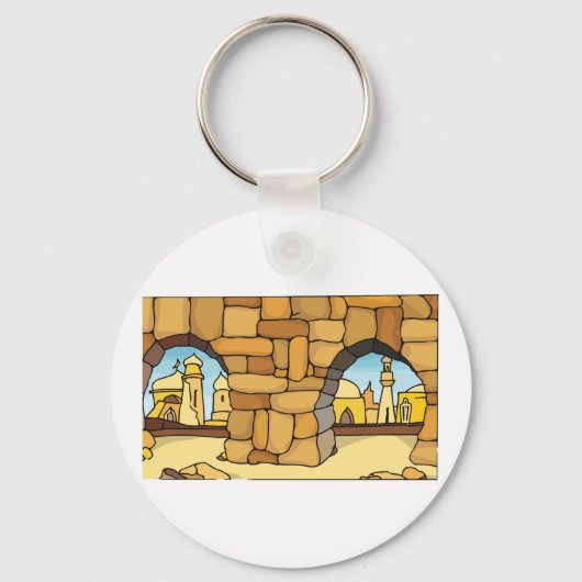 古代アーチを通る中東砂漠都市 キーホルダー (裏面)