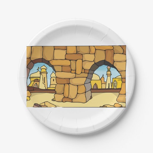 古代アーチを通る中東砂漠都市 ペーパープレート (正面)