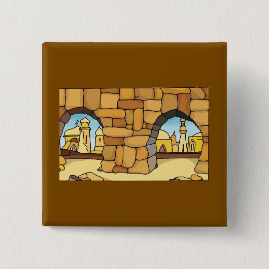 古代アーチを通る中東砂漠都市 缶バッジ (正面)
